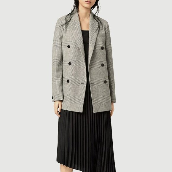 NWT ALLSAINTS Astrid Check Double Breasted Plaid Blazer size 10 - Picture 1 of 13